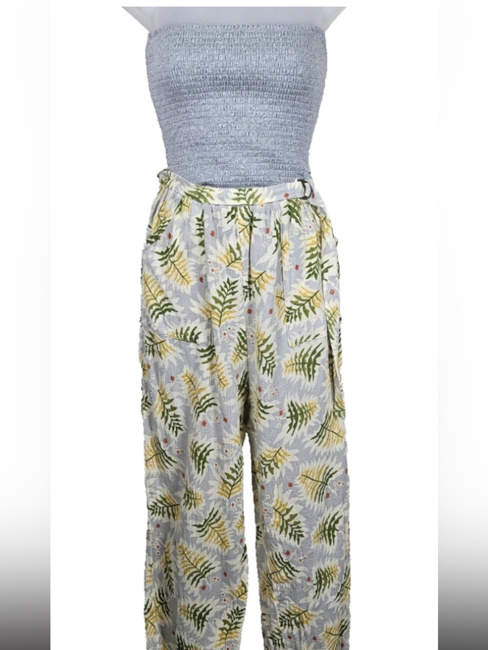 Anthropologie Sierra Gray Smocked Top Floral Print Jumpsuit